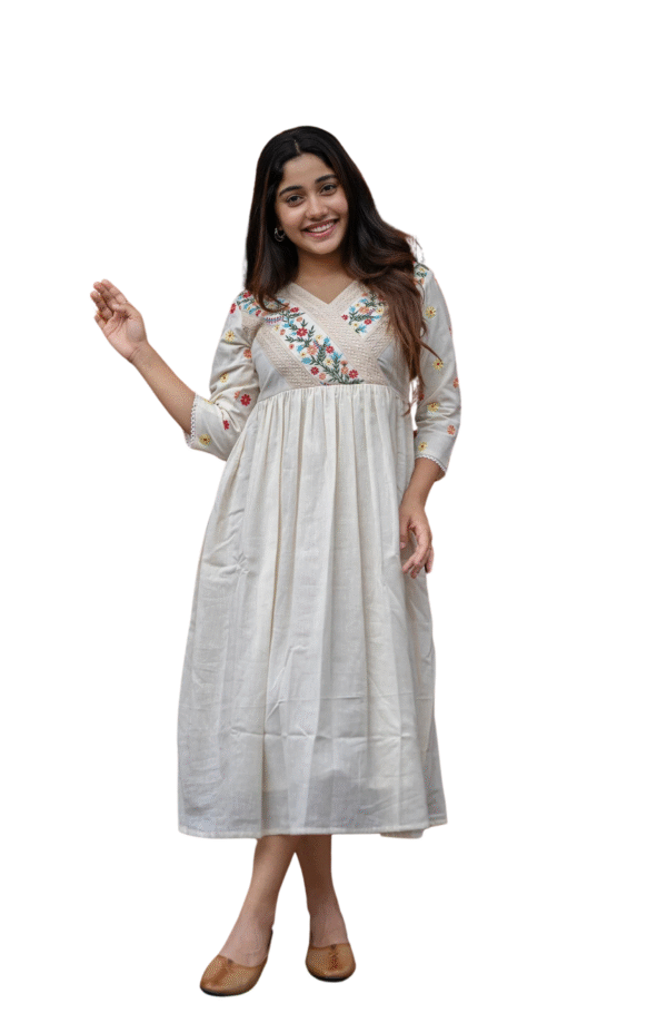 Artfully Adorned ? Women's XXL Dress in Cotton with Floral Embroidery(XL)